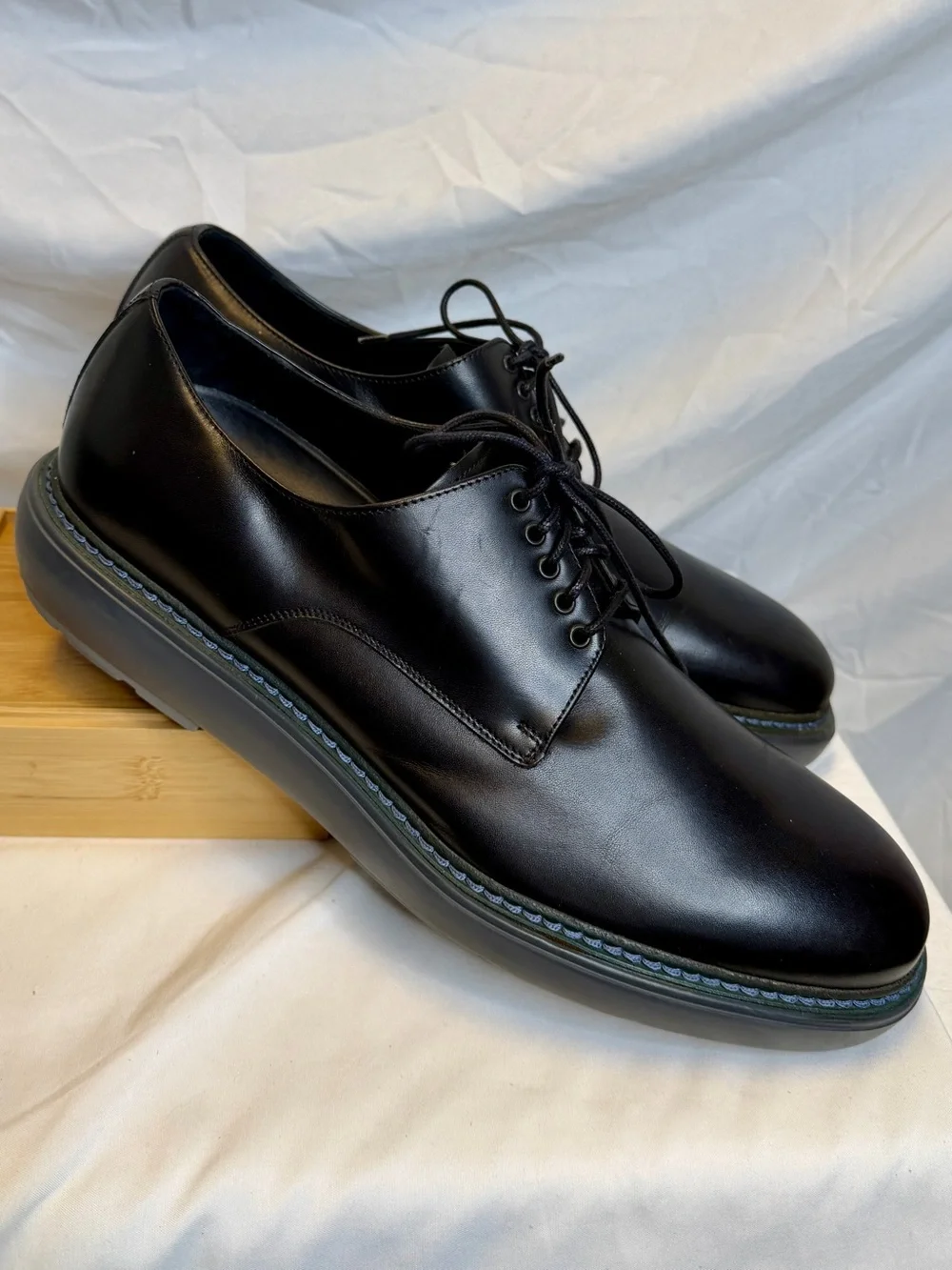 SALVATORE FERRAGAMO Men’s Black Leather Gray Platform Lace-up Oxford Shoes SZ 13